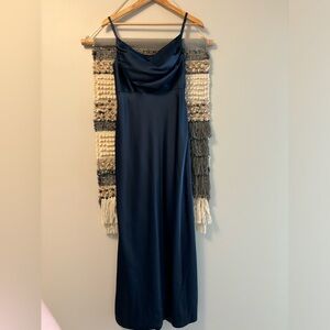 Revelry skye satin dress in romantic blue.